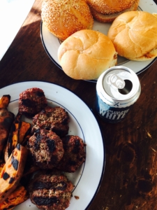 Grilled sweet potato fries and burger