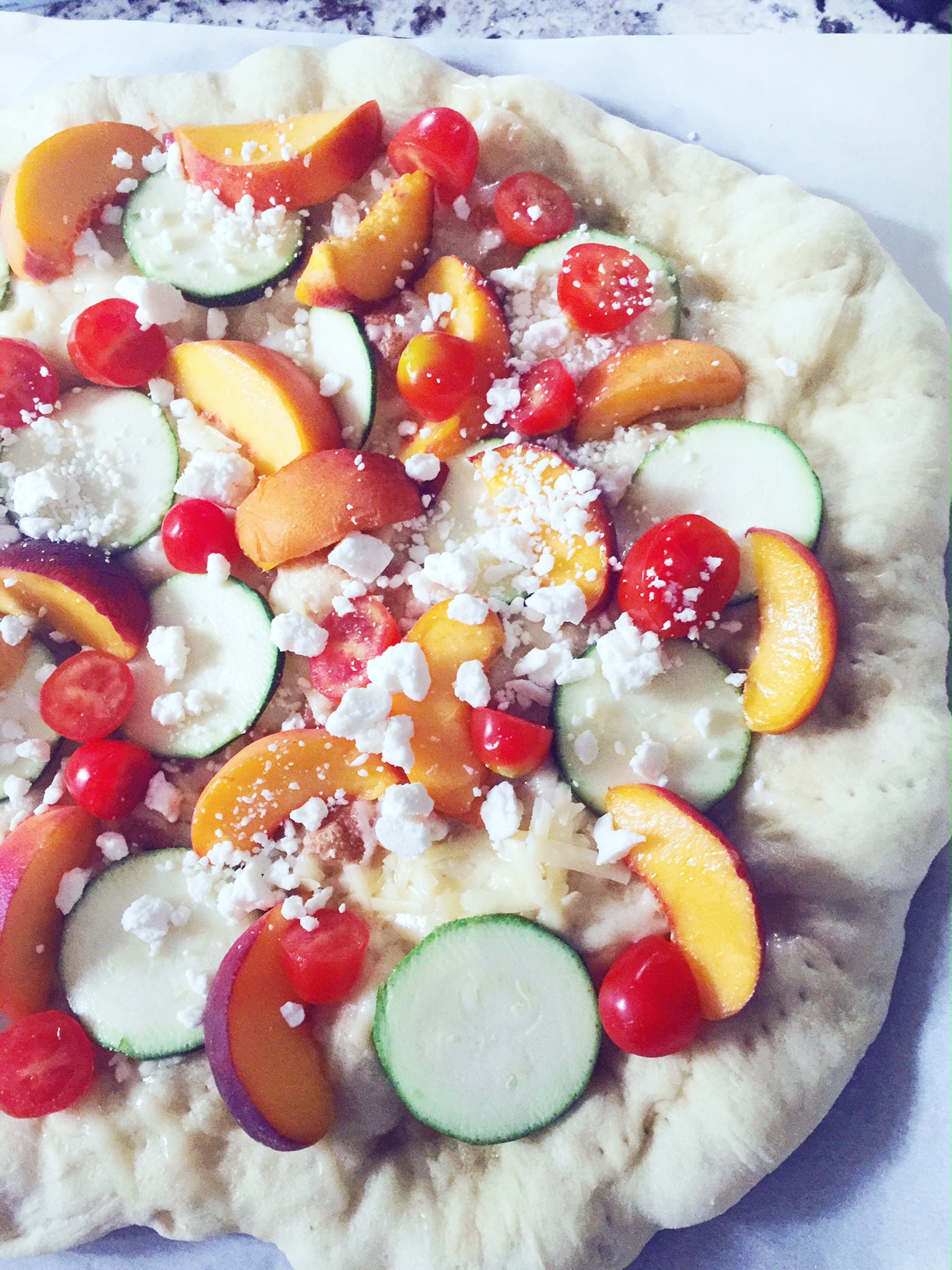 Our peach and zucchini summer pizza. 