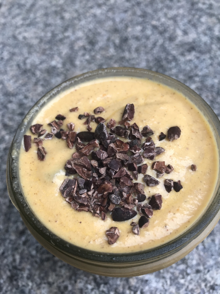 pumpkin smoothie with cacao nibs