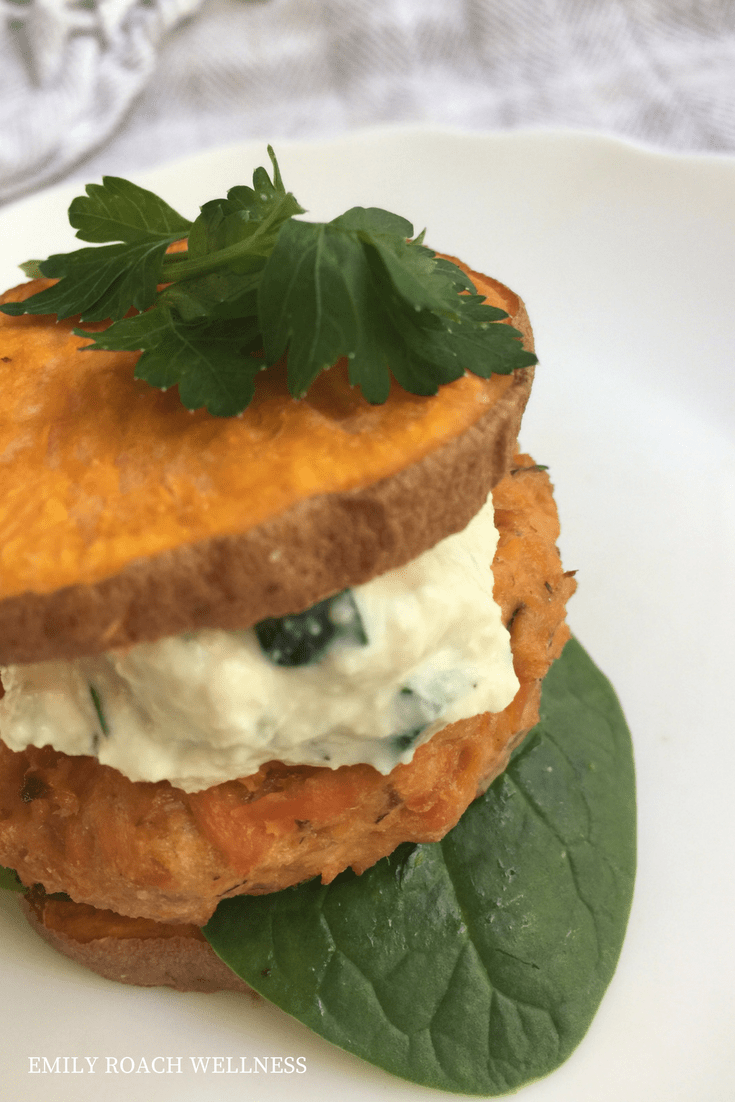 PALEO SALMON BURGERS WITH SWEET POTATO BUNSPLUS A BONUS CASHEW CUCUMBER SAUCE Emily Roach