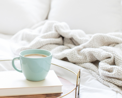 Beautiful aqua mug and cozy blanket